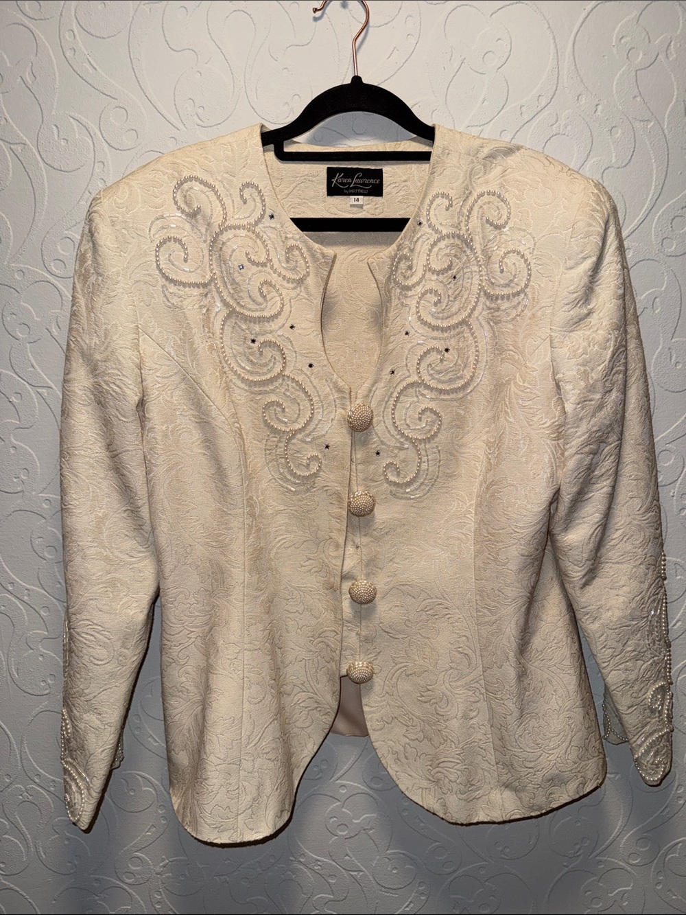 Vintage Kasper Cream Embroidered Button-Front Jacket